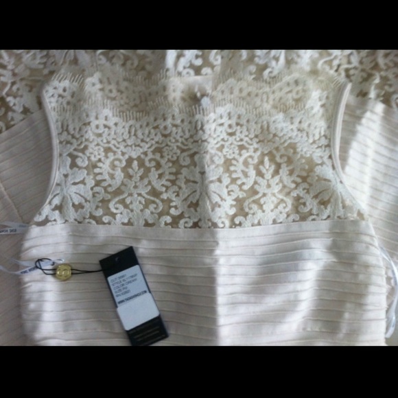 NWOT: Tadashi Shoji Pin tuck Cream Colored Midi Dress Petite Medium - Picture 3 of 4